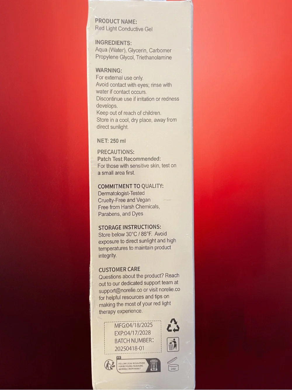 NORELIE Red Light Therapy Conductive Gel 250ml New Sealed Vegan Skincare - Picture 4 of 5